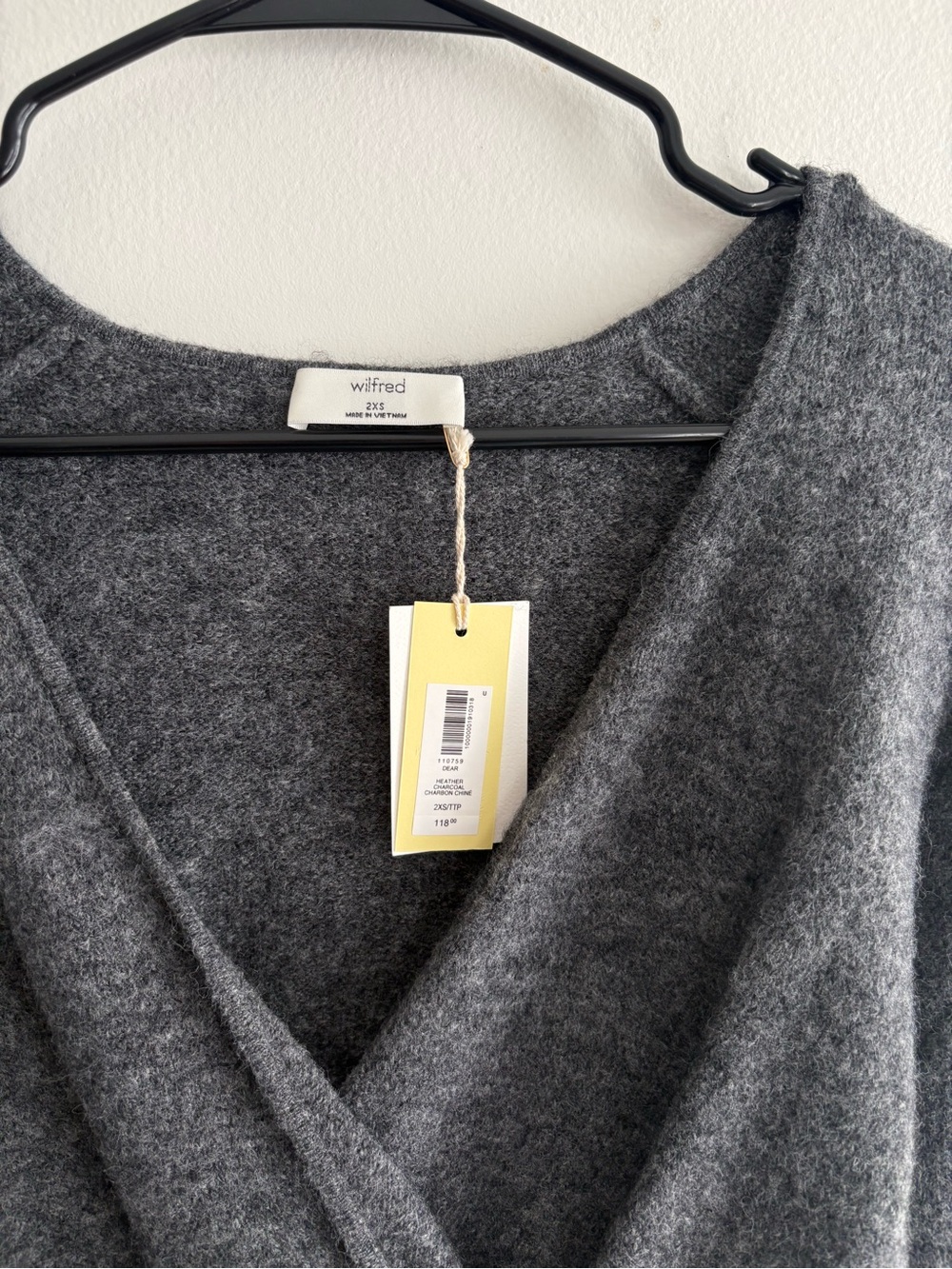 NWT Wilfred Aritzia Heather Charcoal Wrap Sweater 2XS - Picture 2 of 9